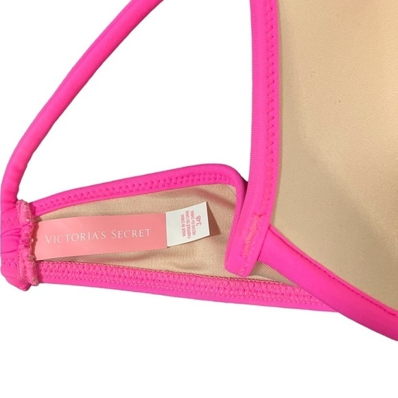 VICTORIA’S Secret Size 34B Bright Pink Bikini Top Ruffle Padded Strap - Picture 4 of 6